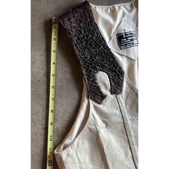 Vintage ORIGINALES Hnos Solorzano White Brown 100% Crocodile Leather Vest Sz S - Picture 7 of 14